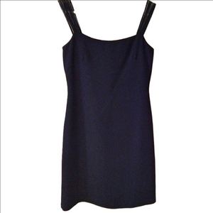 ANN Taylor Dark Navy Crepe Chiffon Cocktail Dress With Sheer Ribbon Straps